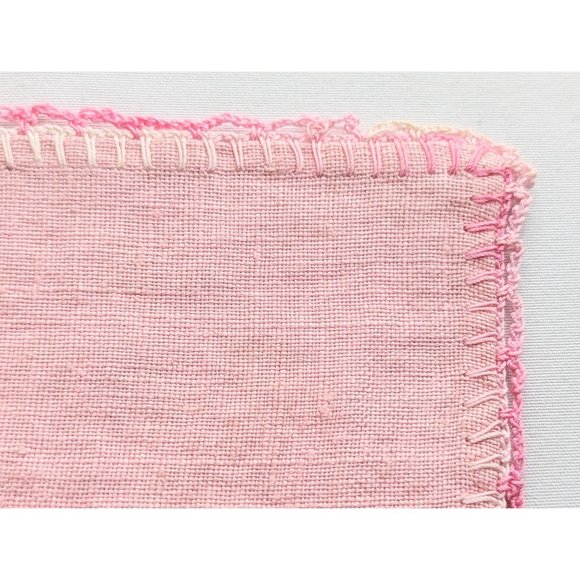 Pair of Antique Embroidered Organza Linen Cocktail Dinner Napkins White and Pink - Picture 4 of 7